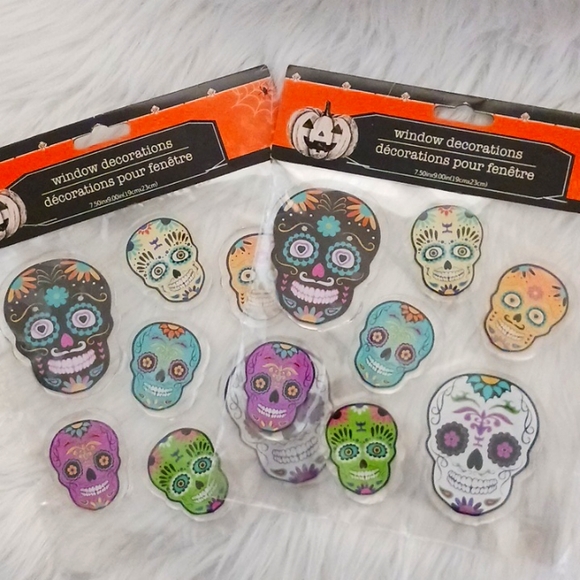 Sugar Skull Window Clings Set of Two - Picture 1 of 4